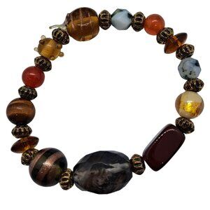 Brown gold tone stretch bracelet handmade beads
